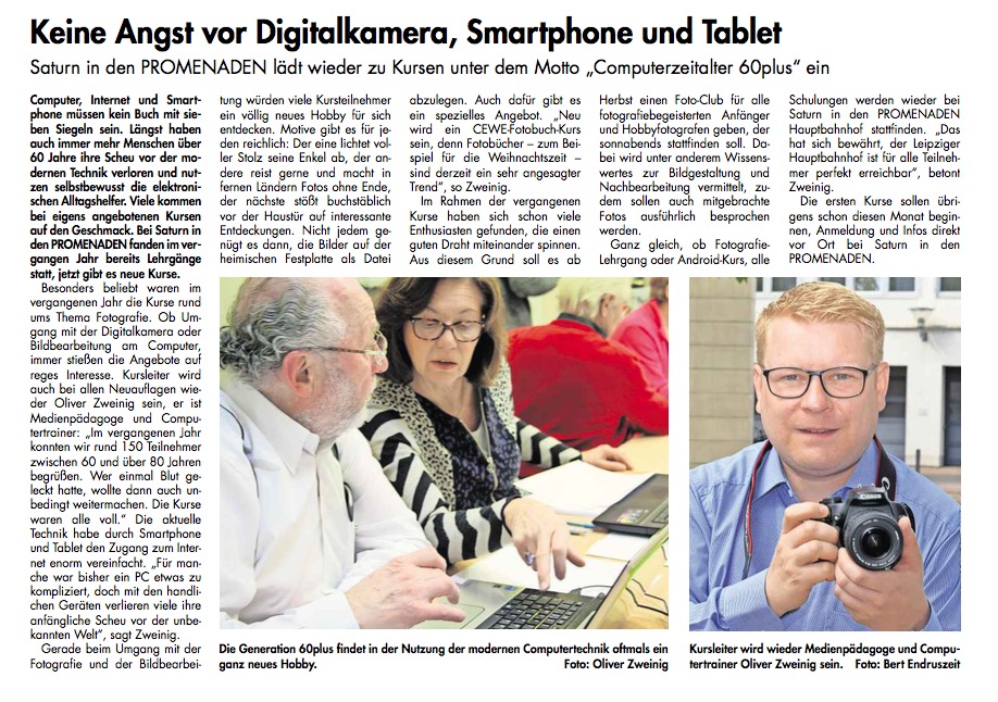 Artikel Promenaden Express September 2017 - Keine Angst vor Digitalkamera Smart-Phone und Tablet